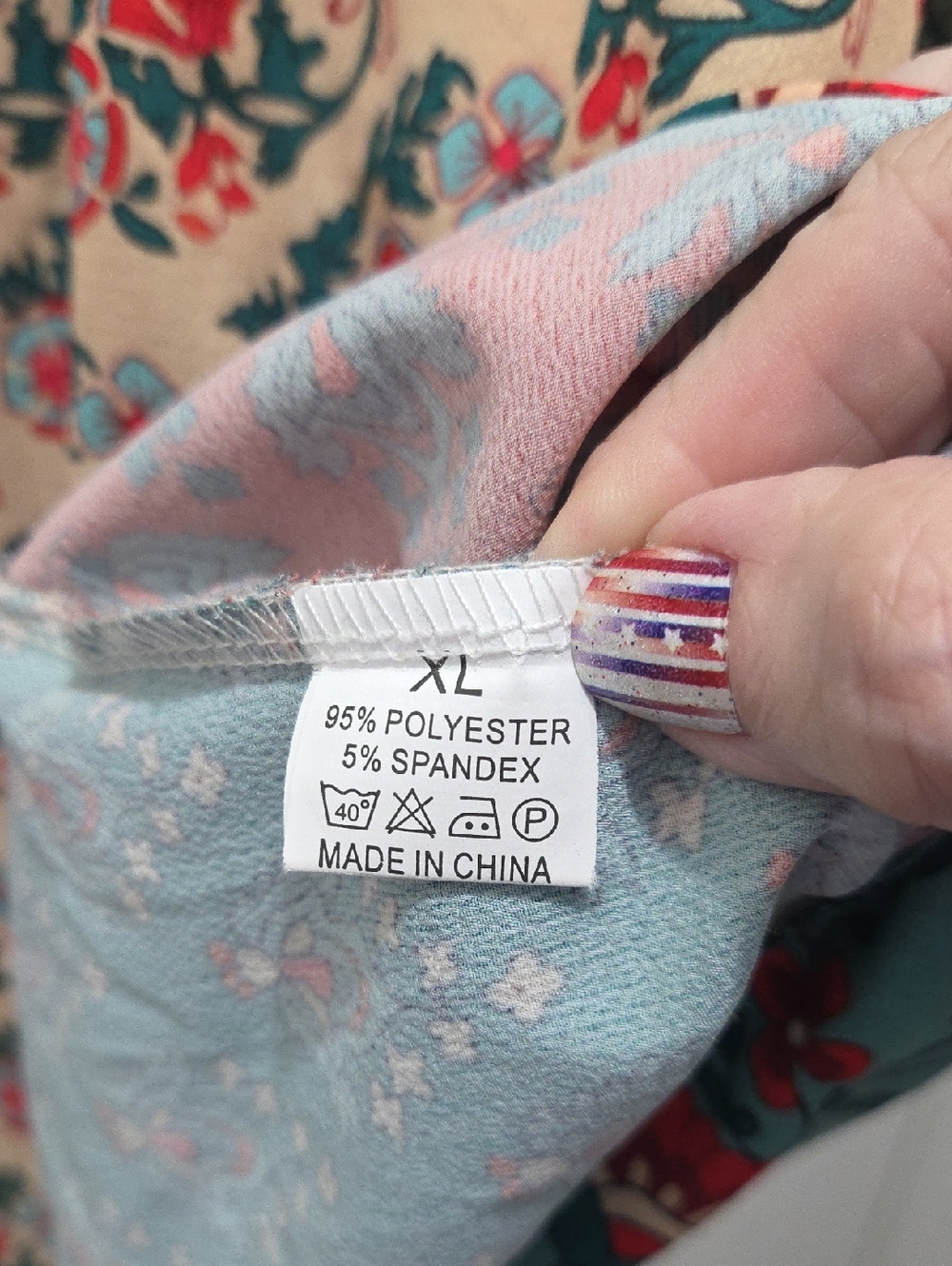 Floral Patchwork Peasant Blouse - Teal & Cream XL - Picture 5 of 5